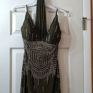 La Femme Paris Couture Pageant Gown Olive Green.